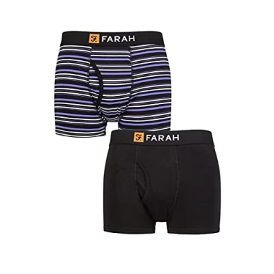 Image of Mens 2 Pack Farah Plain and Striped Cotton Classic Keyhole Trunks Black / Purple M