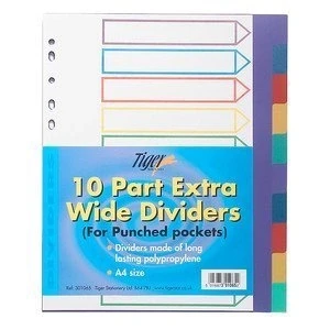 Image of 2xA4 Extra Wide Colour Coded 10 Part Strong Filing Subject Dividers Tabbed Index