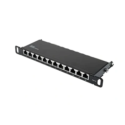 Image of Good Connections 10&quot; Patch Panel/Patch Panel for Wall Enclosures/Network Cabinets Cat. 6, 250 MHz GIGABIT Enabled 12 Port 0.5 U Shielded Tool Free Opening Jet Black (RAL9005)