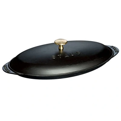 Image of STAUB 1004024 Cast Iron Oval Fish Plate, Black, 31 cm