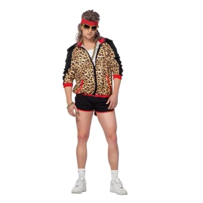 Image of WILBERS &amp; Men&#039;s 80s Retro Jogging Suit Panther Disco Costume Two Piece Leo Fancy Dress for Men Size S XL, black/red, M