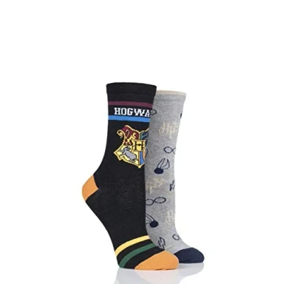 Image of 2 Pair Assorted Harry Potter Hogwarts and Golden Snitch Cotton Socks Ladies 4 8 Film &amp; TV Characters