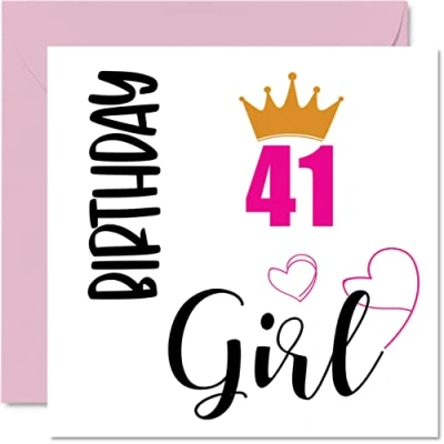 Image of 41st Birthday Card for Women Girl Happy Cards 41 Year Old Woman Mum Sister Auntie Cousin Friend Niece, 145mm x Forty One First Bday Greeting Gift