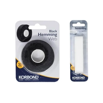 Image of KORBOND Hemming Web 20m Black + 10m White Hem Tape NO Sew Invisible Mending for Fabric Iron On Sewing Required Adhesive Tape, Webbing