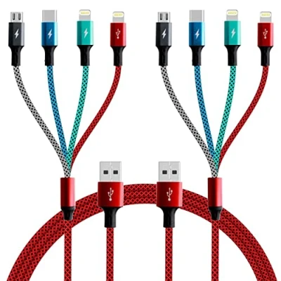 Image of ASICEN 2Pack Multi Fast Charging Cable 3A, 3m 3 in 1 Multiple Charger Nylon Braided USB with iP/Type C/Micro Connector for Phone/Samsung Galaxy/Huawei and More