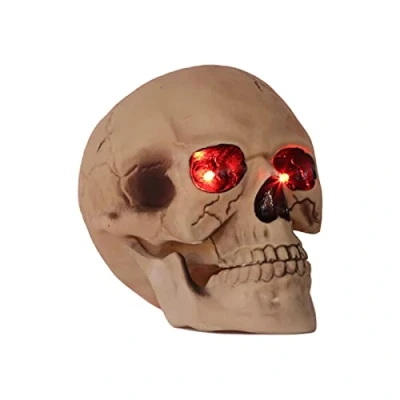 Image of RNSUNH LED Skull Statue Light Life Size Human with Up Eyes Night Prop Glowing Decor for Horror Haunted House Party Dress Halloween