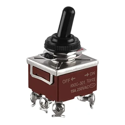 Image of Heschen Metal Toggle Switch, HS 301, 3PST, Maintained Type, ON/OFF 2 Position, 15A 250VAC, 10A 380VAC, CE, with Waterproof Cover