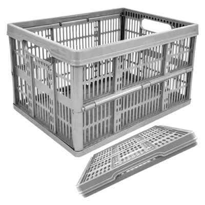 Image of STAR SUPPLIES 1 x 32L Foldable Collapsible &amp; Stackable Grey Plastic Fruit Vegetables Books Folding Crate