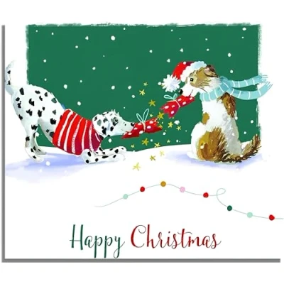 Image of GBCC Charity Christmas Cards Pack of 6 with Cracker Dogs Design Eco Friendly Xmas Multipack Envelopes