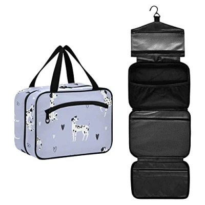 Image of Moyyo Funny Dalmatian Dogs Hanging Toiletry Bag Travel Wash with Hooks Waterproof Large Makeup Organiser Cosmetic Bags for Women Men Boys Girls Kids