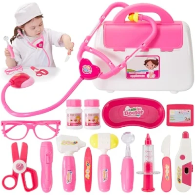 Image of BUYGER Girls Toys Doctor Nurse Vet Set for 3 Year Old Gifts Medical Carry Case Pretend Role Play Toy Stethoscope with Lights Sounds