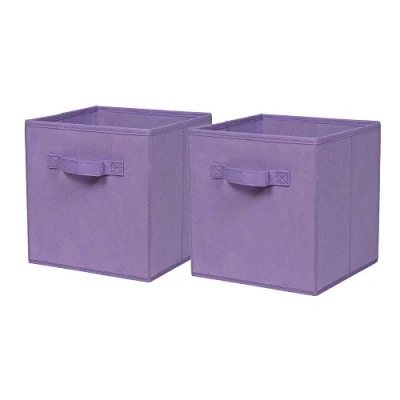 Image of BonChoice Foldable Storage Cubes Boxes Pack of 2 with Handle for Home Organization, Fabric Wardrobe Box Organizer Basket Bins Clothes Bedding Toys Towels,Collapsible &amp; Durable Light Purple