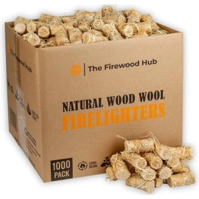 Image of 1000 Wood Wool Fire lighters Natural Firelighters Made from and Wax, Long Burn Time Up to 10 Minutes, Ideal for Burners, BBQ, Fireplace, Campfires