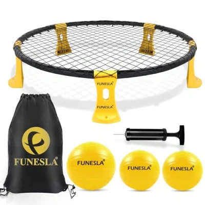Image of Funeslaball Outdoor Ball Game Set, Roundnet Set Standard 3 Balls Kit With Drawstring Bag for Garden Beach Park Backyard and Indoor