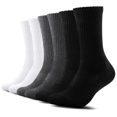 Image of TUUHAW Trainer Socks for Men 9 12 White Women Running Cushioned Sports Work Cotton Wicking Hiking Athletic Walking Cycling Outdoor 6 Pairs,Black Grey