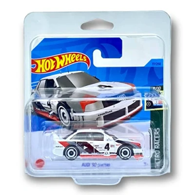 Image of Hot Wheels Audi &#039;90 Quattro (White, Black and Red) 6/10 Retro Racers 2023 77/250 (Short Card) *** COMES IN A KLAS CAR KEEPER PROTECTIVE COLLECTORS CASE HKG35