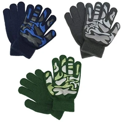 Image of 3 Pairs Boys Camouflage Pattern Winter Gripper Gloves