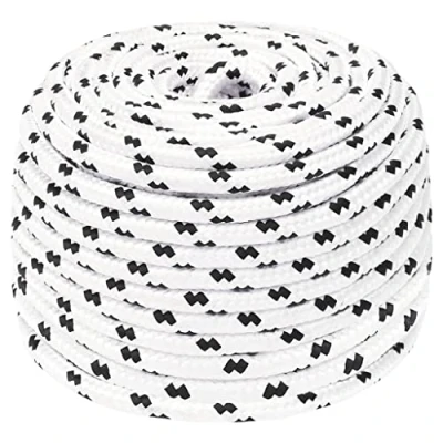Image of vidaXL White Braided Boat Rope Durable 10mmx25m Polyester with High Tensile Strength and UV, Abrasion, Chemical Resistance Ideal for Marine, Industrial General Use