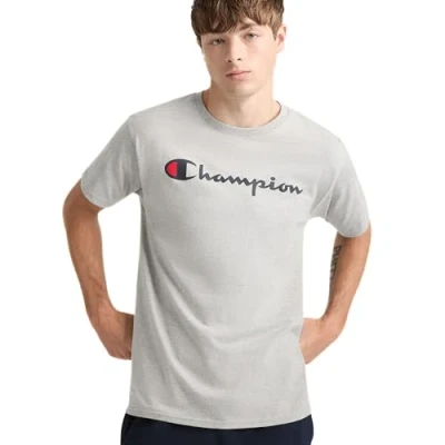 Image of Champion Men&#039;s Classic Jersey Graphic T Shirt, Oxford Grey Script, Medium