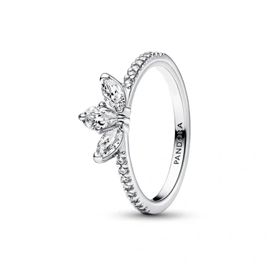 Image of Pandora Timeless Herbarium sterling silver cluster ring with clear cubic zirconia, 56