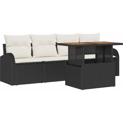 Image of vidaXL 5 Piece Garden Sofa Set with Cushions Black Poly Rattan
