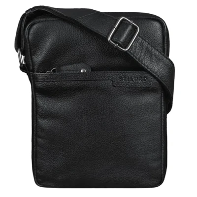 Image of STILORD &#039;Blake&#039; Genuine Leather Messenger Bag Men Vintage Shoulder Small Cross Body for 8 inch Tablets DIN A5 Satchel Retro Leather, Colour:Black