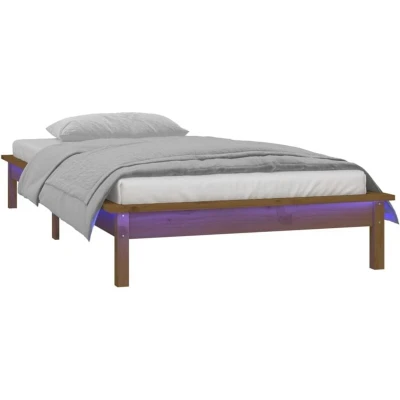 Image of vidaXL LED Bed Frame without Mattress Honey Brown 100x200 cm Solid Wood