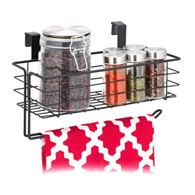 Image of Relaxdays 10031390_46 Hanging Basket, Lattice Storage with Roll Holder or Towel, Kitchen &amp; Bathroom, Metal, HWD: 18x31x17 cm, Black, Iron