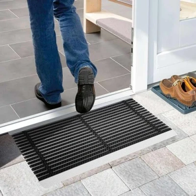 Image of Nicoman BLACK Brush Strip Doormat, Heavy Duty Barrier Dirt Trapper Aluminium Metal Door Mat