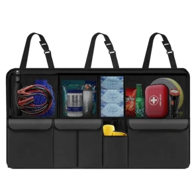 Image of Car Boot Organiser, Tidy for Storage with 9 Pockets Bags, Large Universal Waterproof Organiser Back Seat Bags SUV Truck, Easy To Install