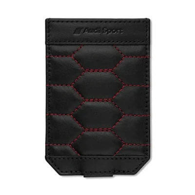 Image of Audi 3152201400 Car Key Case Leather Honeycomb Pattern Black/Red