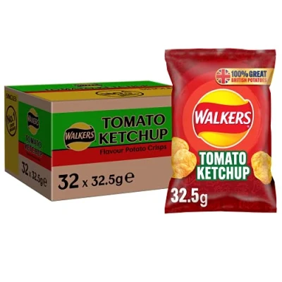 Image of Walkers Tomato Ketchup Crisps Box, 32.5 g (Case of 32)