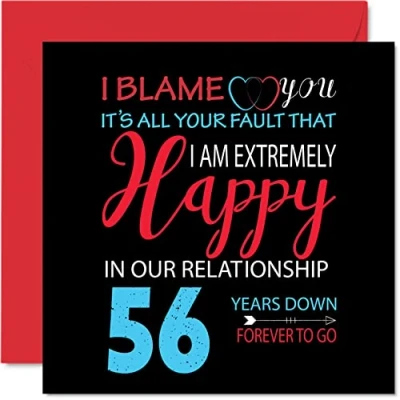 Image of Funny 56th Anniversary Card for Husband Wife Your Fault I&#039;m Extremely Happy Wedding Partner, 145mm x Greeting Cards Fifty Sixth Anniversaries