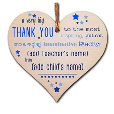 Image of The Plum Penguin Personalised Handmade Wooden Hanging Heart Plaque Gift Very Big Thank You Teacher card alternative present from child funky wording