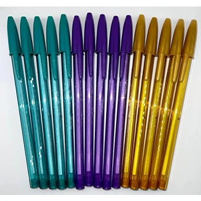 Image of Bic Cristal 1.0mm Medium Ballpoint Pens Assorted Colours Pack of 15 (Gold, Turquoise, Purple)