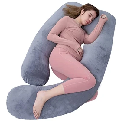 Image of AS AWESLING Pregnancy Pillow, U Shaped Full Body Nursing, Support and Maternity Pillow for Pregnant Women with Removable Cover (Dark Grey)