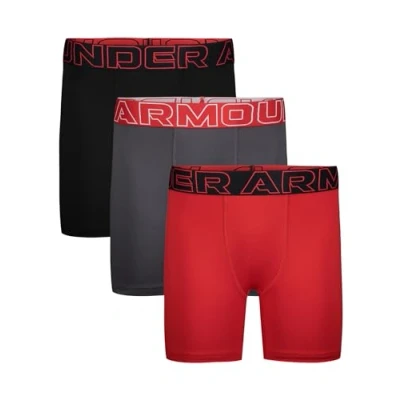 Image of Under Armour Boys&#039; Performance Boxer Briefs, Lightweight &amp; Smooth Stretch Fit, Red Multi Three Pack, M