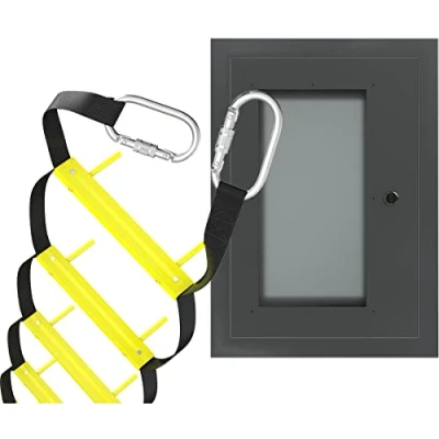 Image of Fire Escape Ladder Second Floor 13ft (4m) &amp; Wall Mounted Box Storage Emergency and Mounting Anchors Set Rescue 2 Story