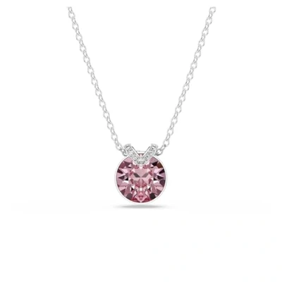 Image of Swarovski Bella V Pendant, Round Cut, Pink, Rhodium Plated