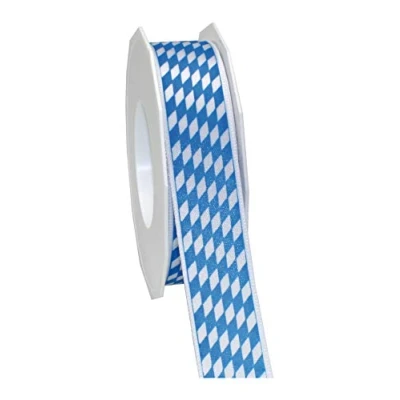 Image of Präsent Bavaria Printed Satin Ribbon White Blue 25 mm Width, 20 m Length