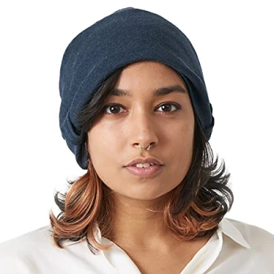 Image of CHARM Organic Cotton Slouchy Beanie Womens Soft Summer Slouch Chemo Hat Navy