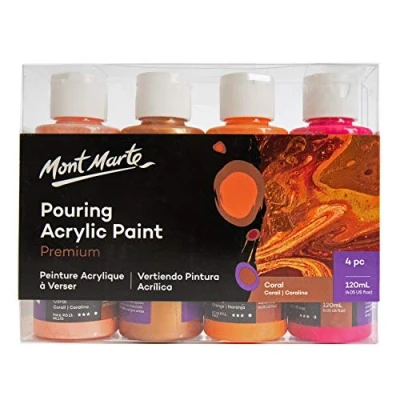 Image of MONT MARTE Acrylic Pouring Paint Set Coral 4 pieces x 120ml Premium Paints premixed with Medium Orange, Bronze, Shiraz,