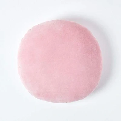 Image of HOMESCAPES Pink Round Velvet Cushion Super Soft Cotton Luxury Filled Scatter Thick Plain Dusky Accent Throw Pillow for Sofa and Bed Decoration, 40cm (15&quot;) Diameter