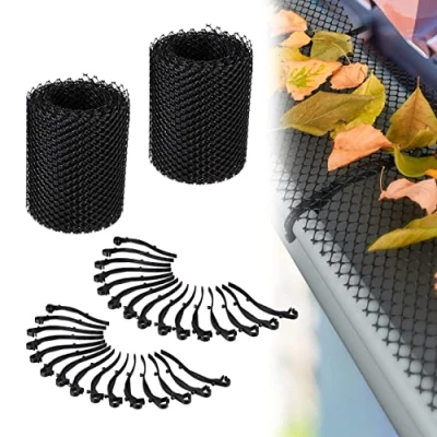 Image of Relaxdays Brush Clips, Set of 2, Each 6 m x 15 cm, Plastic Mesh, 12 Leaf Guard, Rain Gutter, Black, 0.1 599 cm