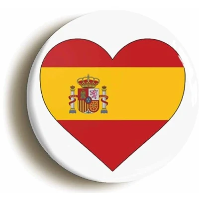 Image of Ozorath SPAIN SPANISH FLAG HEART BUTTON BADGE (1inch / 25mm diameter)