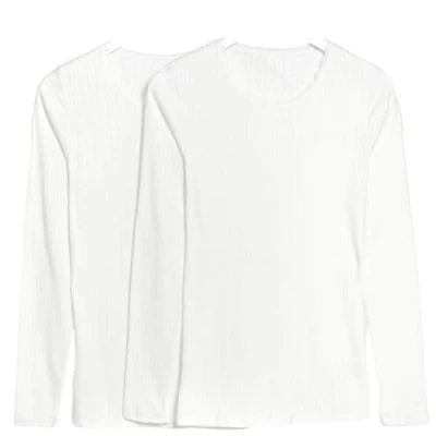 Image of EX M&amp;S Womens Pack of 2 Thermal Long Sleeve Pointelle Tops Ladies Warm Pajama Vest Size 6 28 (UK, Numeric, 8, Regular, White)