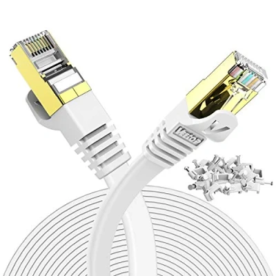 Image of Veetop Flat Ethernet Cables 10m/32.8ft Cat7 High Speed 10Gbps RJ45 Cat 7 Networking Cable with STP Copper Wires Shielded &amp; Gold Plated Connector for Computer Laptop Router Patch Modem