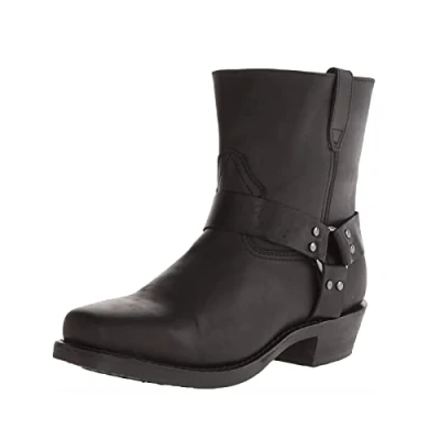 Image of Men&#039;s Vintage Cowboy Boots Square Toe with Side Zipper Harness Motorcycle Leather Boots,Black,10 UK