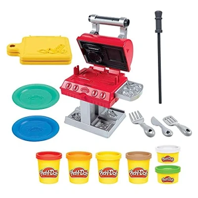 Image of Play Doh Kitchen Creations Grill &#039;n Stamp Playset for Kids 3 Years and Up with 6 Non Toxic Modeling Compound Colors 7 Barbecue Toy Accessories