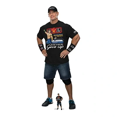 Image of STAR CUTOUTS SC4158 John Cena Black Outfit WWE Lifesize Cardboard Cutout With Mini Professional Wrestling Champion